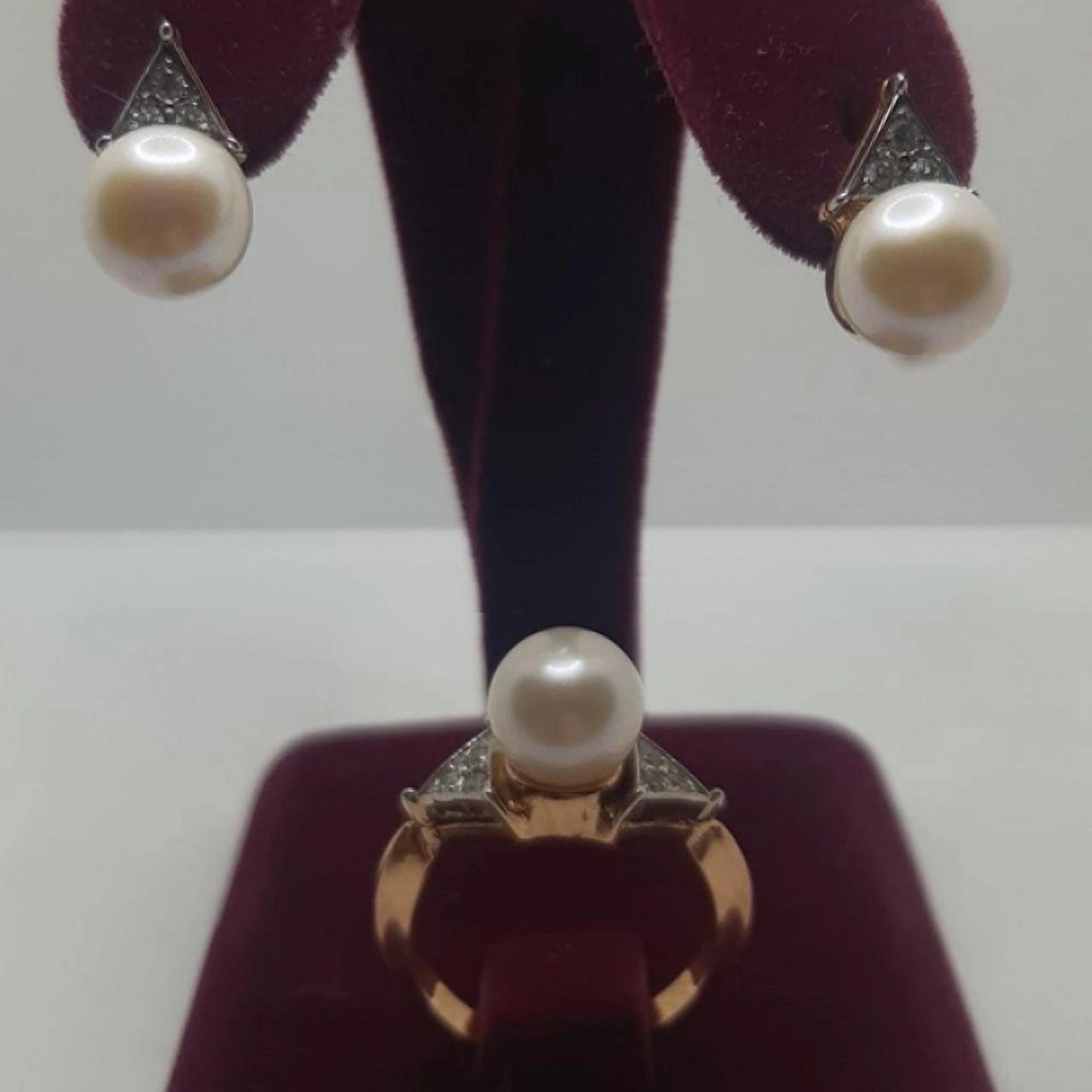 Гарнитур золото белый жемчуг 585° 11.32 г р. 17 (КД065/СД065)