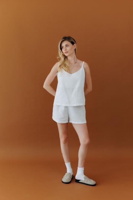 Майка ART KNIT на бретелях з мусліну M Білий Майка ART KNIT на бретелях з мусліну M Білий