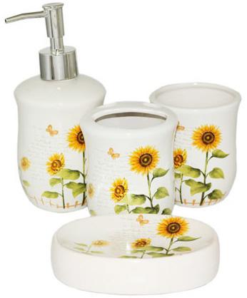 Набор аксессуаров Подсолнухи для ванной 4 пр. керамика Набор аксессуаров Подсолнухи для ванной 4 пр. керамика