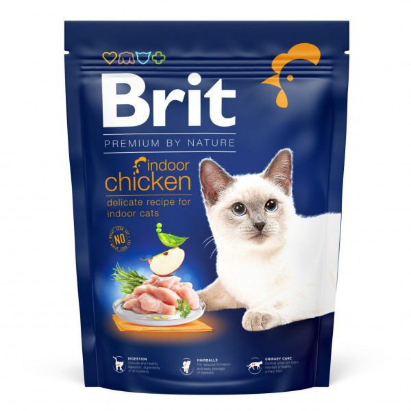 Корм сухий Brit Premium Cat by Nature Indoor для котів які живуть у приміщенні з куркою 300 г (171845)