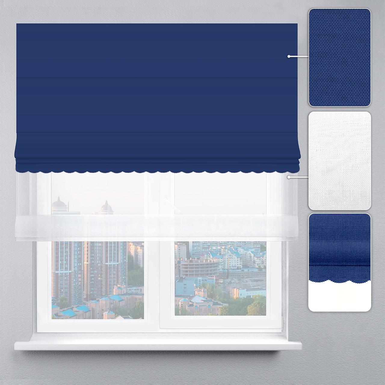 Римская штора велюр с ажуром 110х170 см Белый/Синий