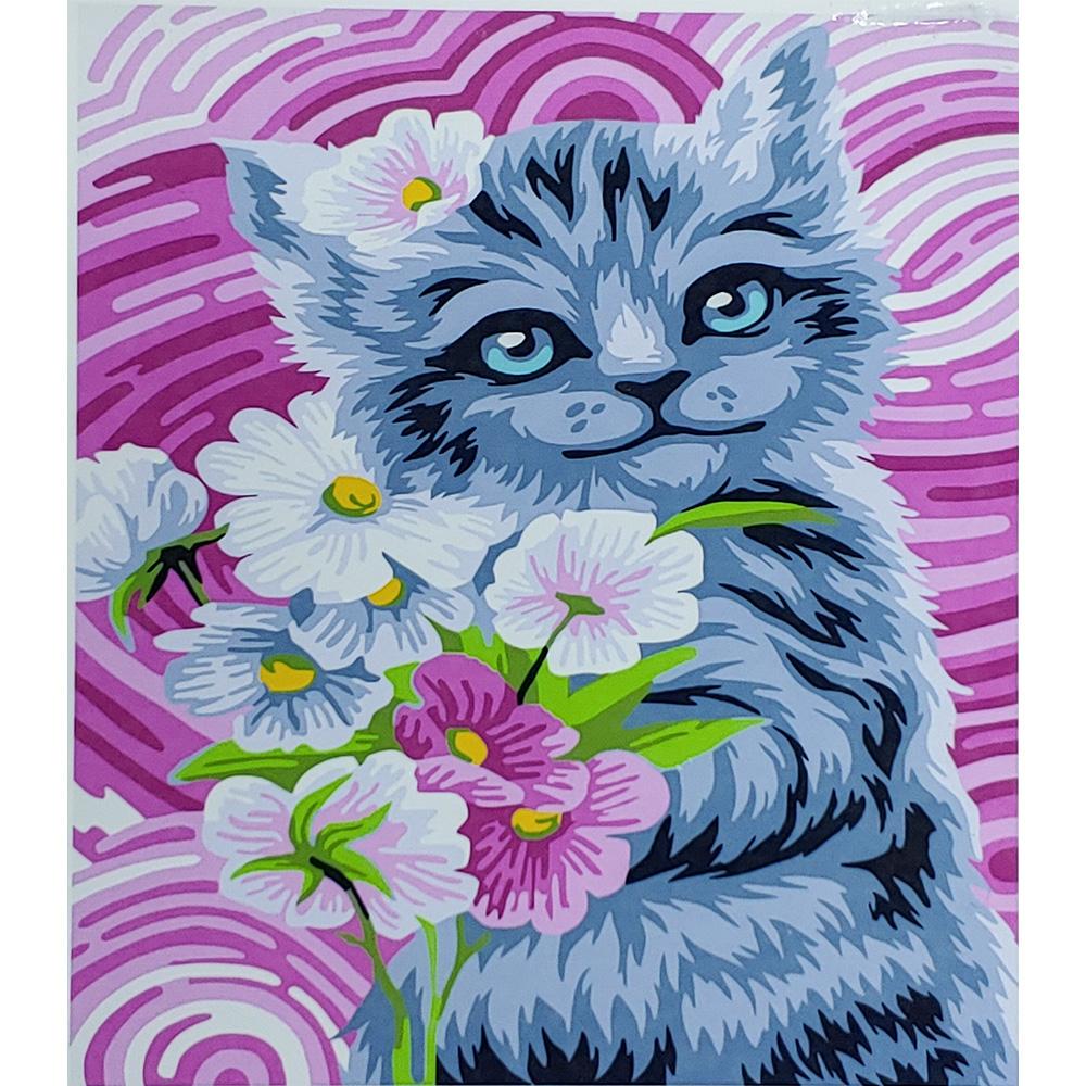 Картина по номерам Strateg Премиум Котик на розовом фоне 30х40 см (SS6648)