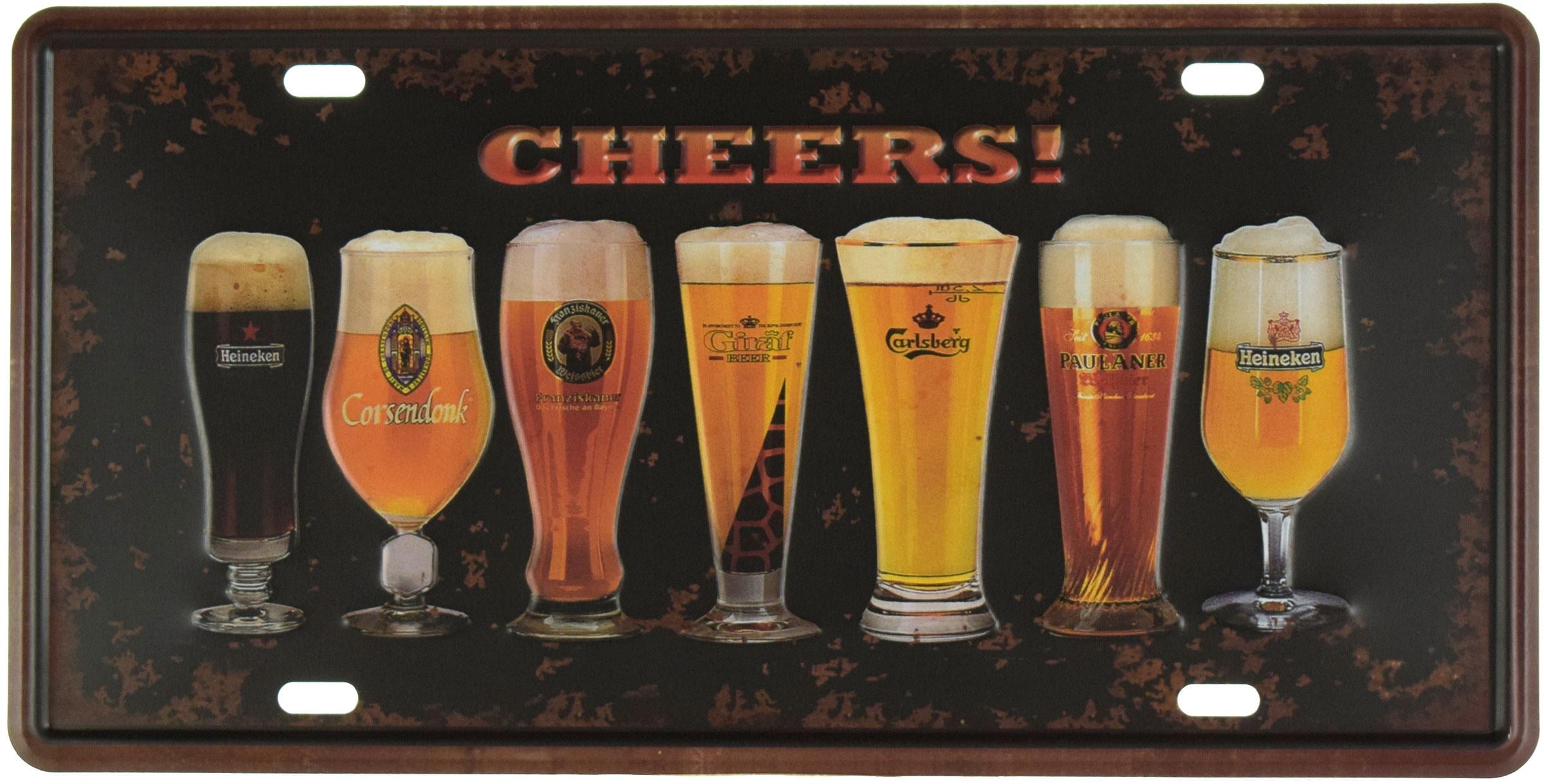 Табличка металлическая Cheers! 7 Бокалов 15x30 см