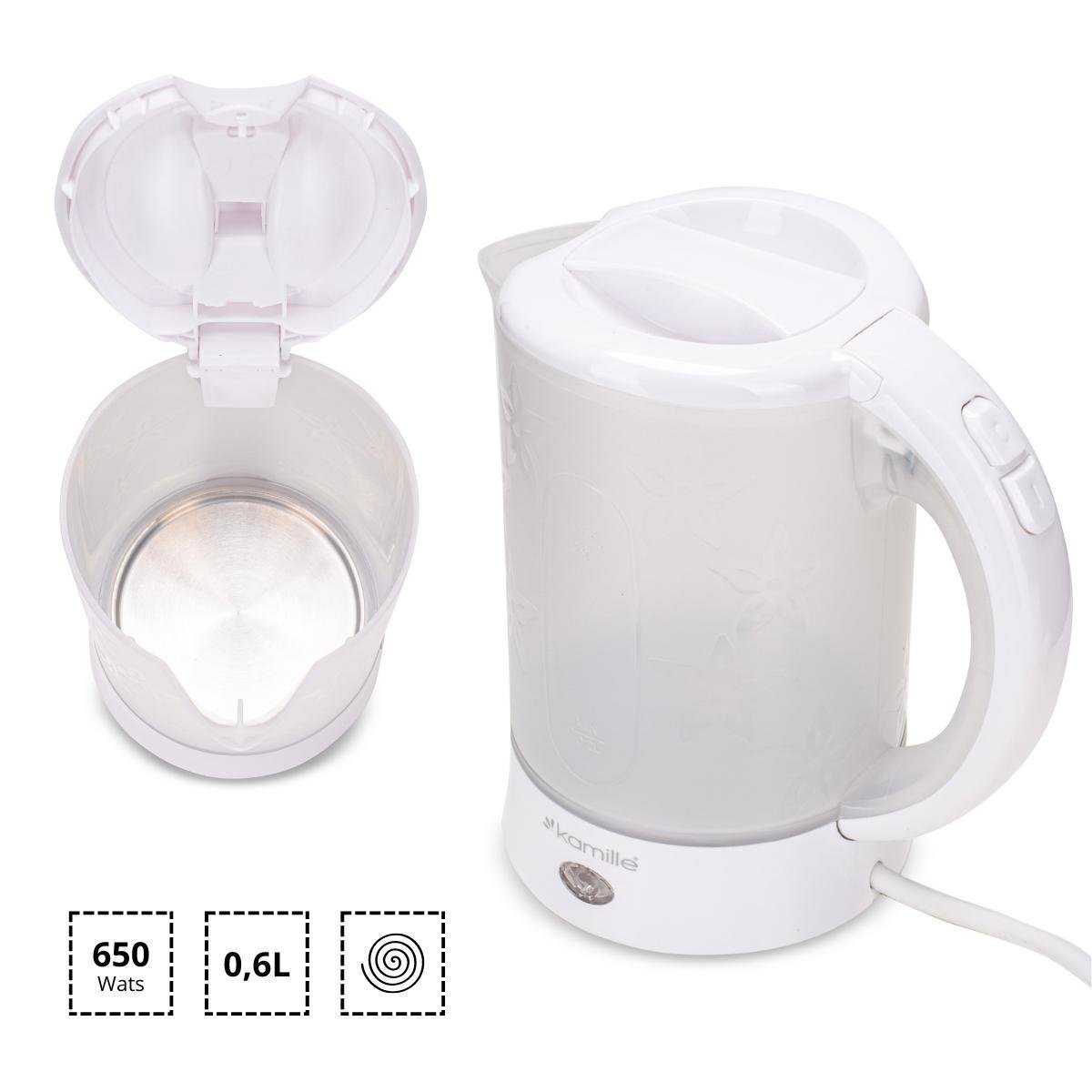 Електрочайник дорожній Kamille KM-1718A пластиковий з кружками та ложками 650 W 0,6 л Білий (124-84-1718A) - фото 4