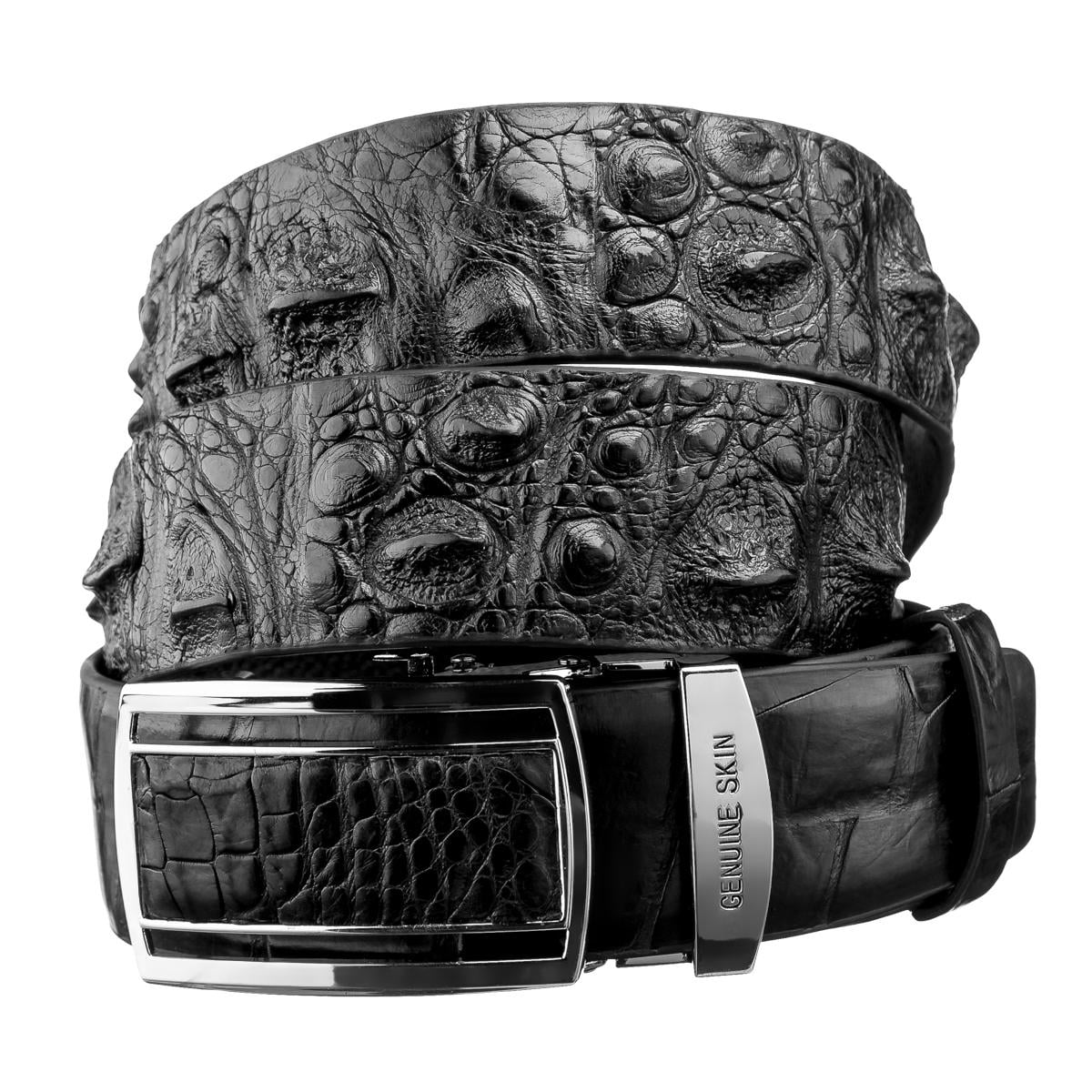 Ремень автомат Crocodile leather 18239 из натуральной кожи крокодила Черный