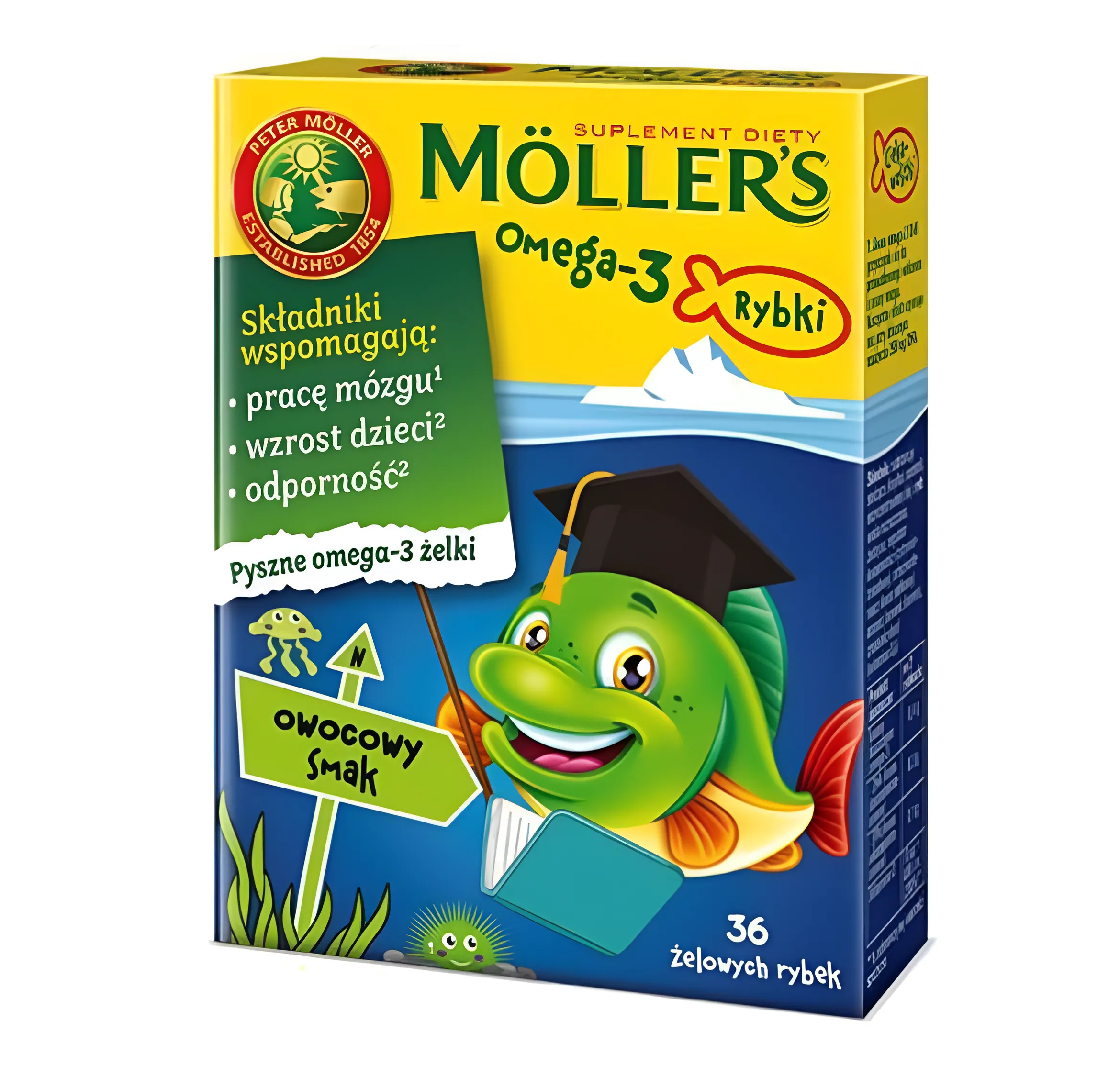 Рыбий жир для детей Mollers Omega-3 fish с витамином Д-3 36 жевательных рыбок с фруктовым вкусом (15175010)