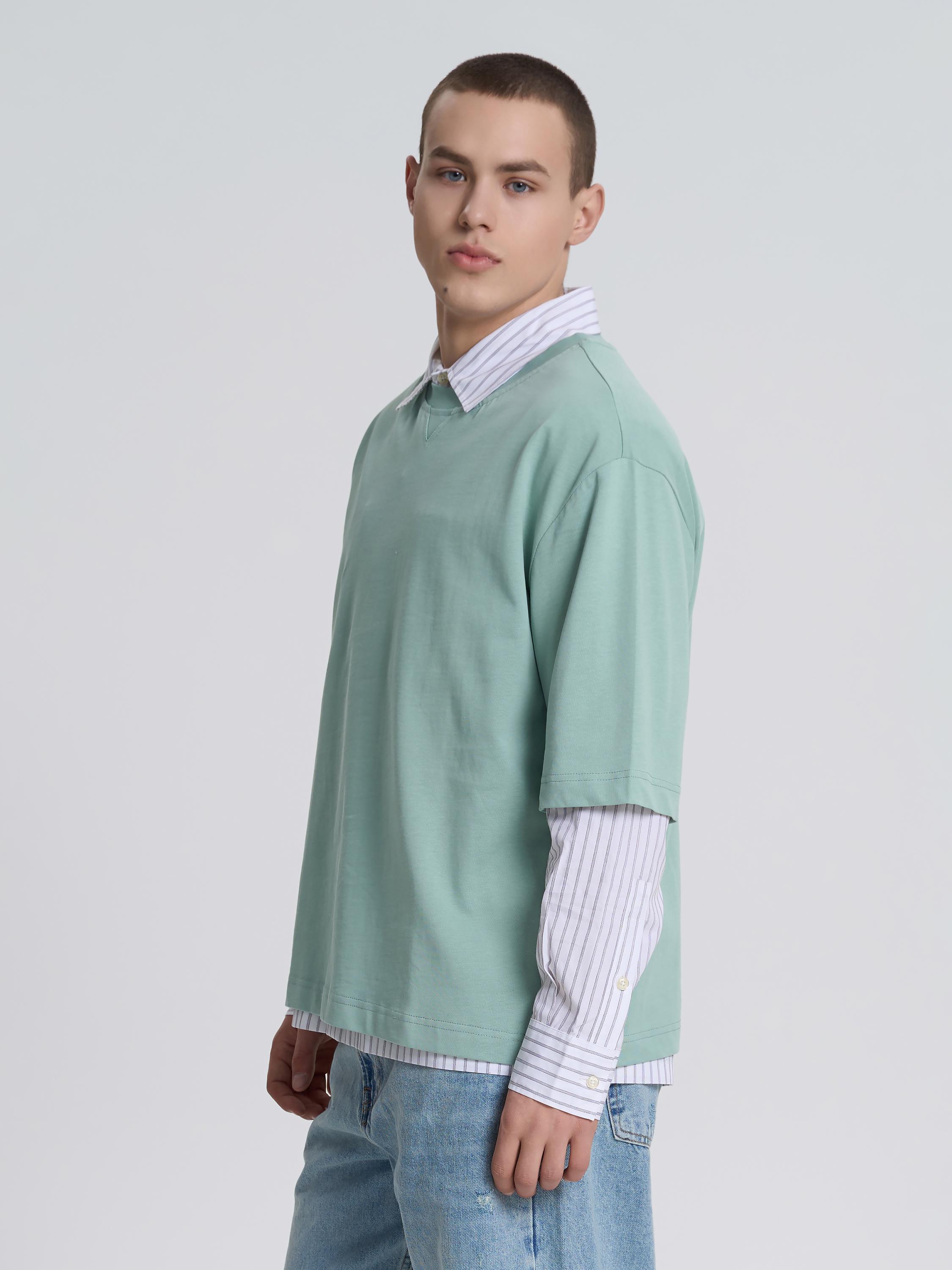 Футболка мужская с декоративной строчкой ROZA 240652 S Темно-бирюзовый (4824005722943) - фото 4 Футболка мужская с декоративной строчкой ROZA 240652 S Темно-бирюзовый (4824005722943) - фото 4