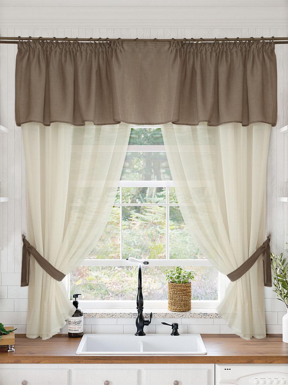 Комплект тюль на кухню Дублин лен 280х170 см 5 пр. Мокко/Кремовый (Dublin 107-krem) - фото 1 Комплект тюль на кухню Дублин лен 280х170 см 5 пр. Мокко/Кремовый (Dublin 107-krem) - фото 1