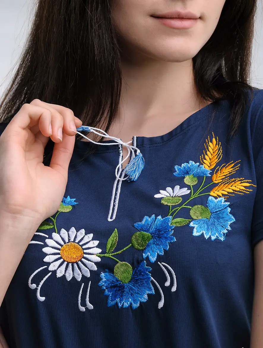 Футболка-вышиванка женская трикотажная S Синий (ж-72-s) - фото 4 Футболка-вышиванка женская трикотажная S Синий (ж-72-s) - фото 4