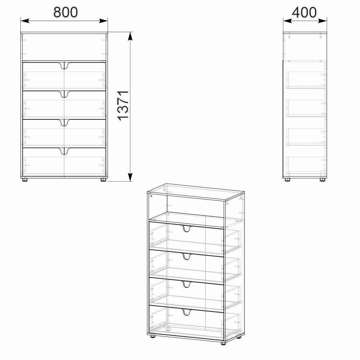 Комод Компанит МГ-7 Тумба-1 80х40х137,1 см Яблоня - фото 2