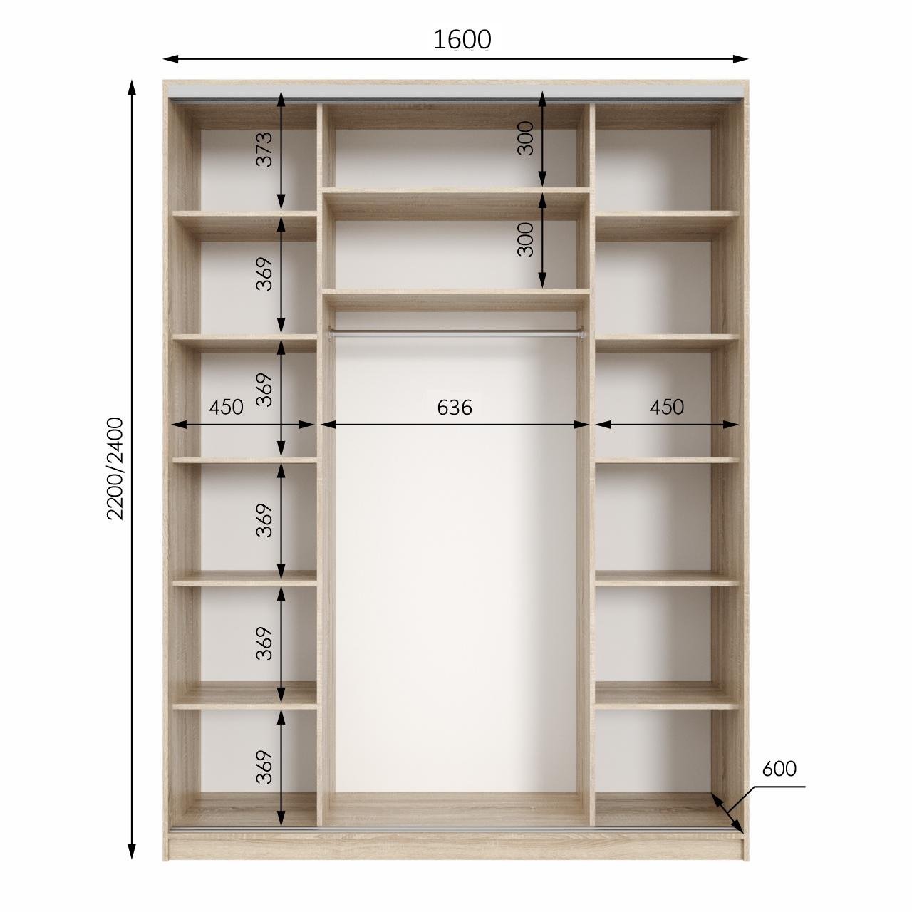 Шкаф-купе Viant Neo_ligth_Kombo ДСП+ДСП 1600х450x2400 мм Дуб крафт белый - фото 2