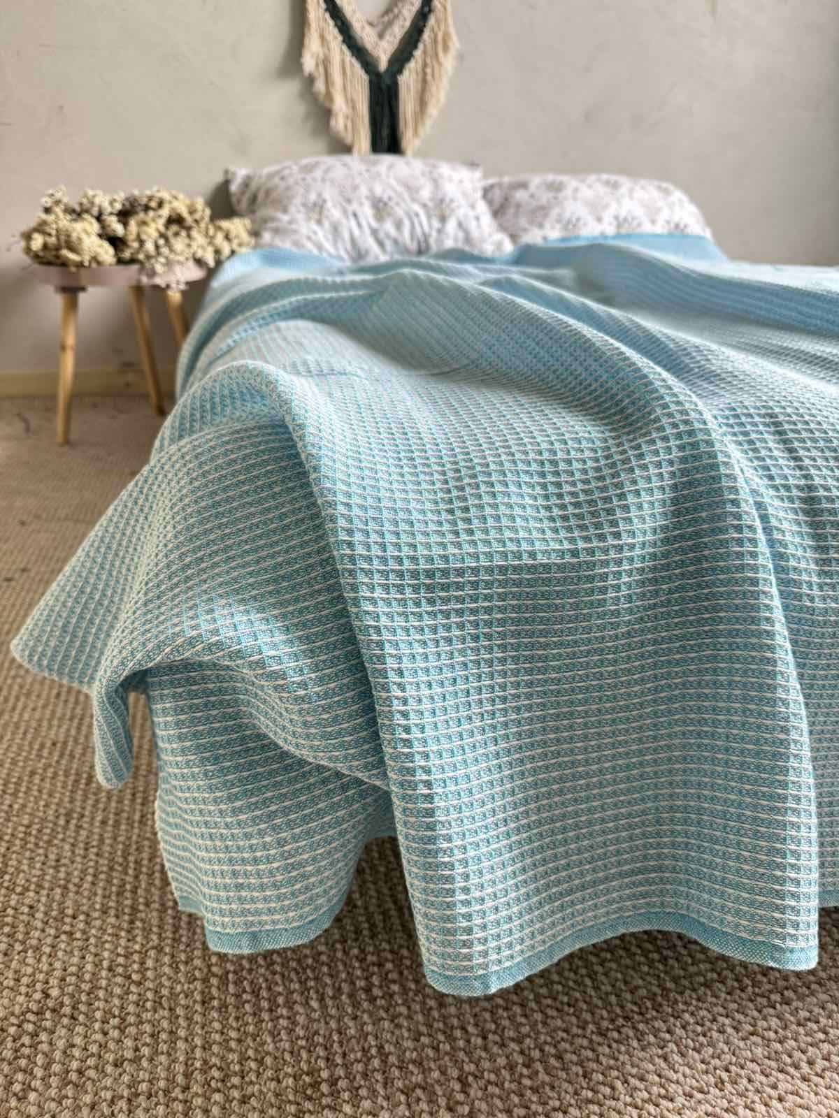 Простынь вафельная ZEINTEX хлопчатобумажная 200х220 см Голубой (26417920) - фото 4