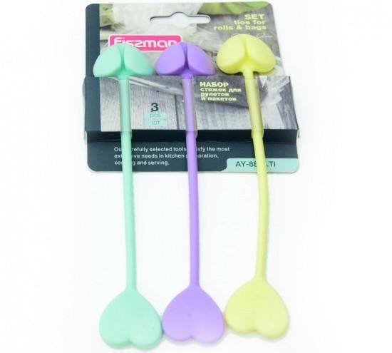 Набор силиконовых стяжек Fissman 3 шт. 15 см для рулетов и пакетов (AY-8895.TI) Набор силиконовых стяжек Fissman 3 шт. 15 см для рулетов и пакетов (AY-8895.TI)