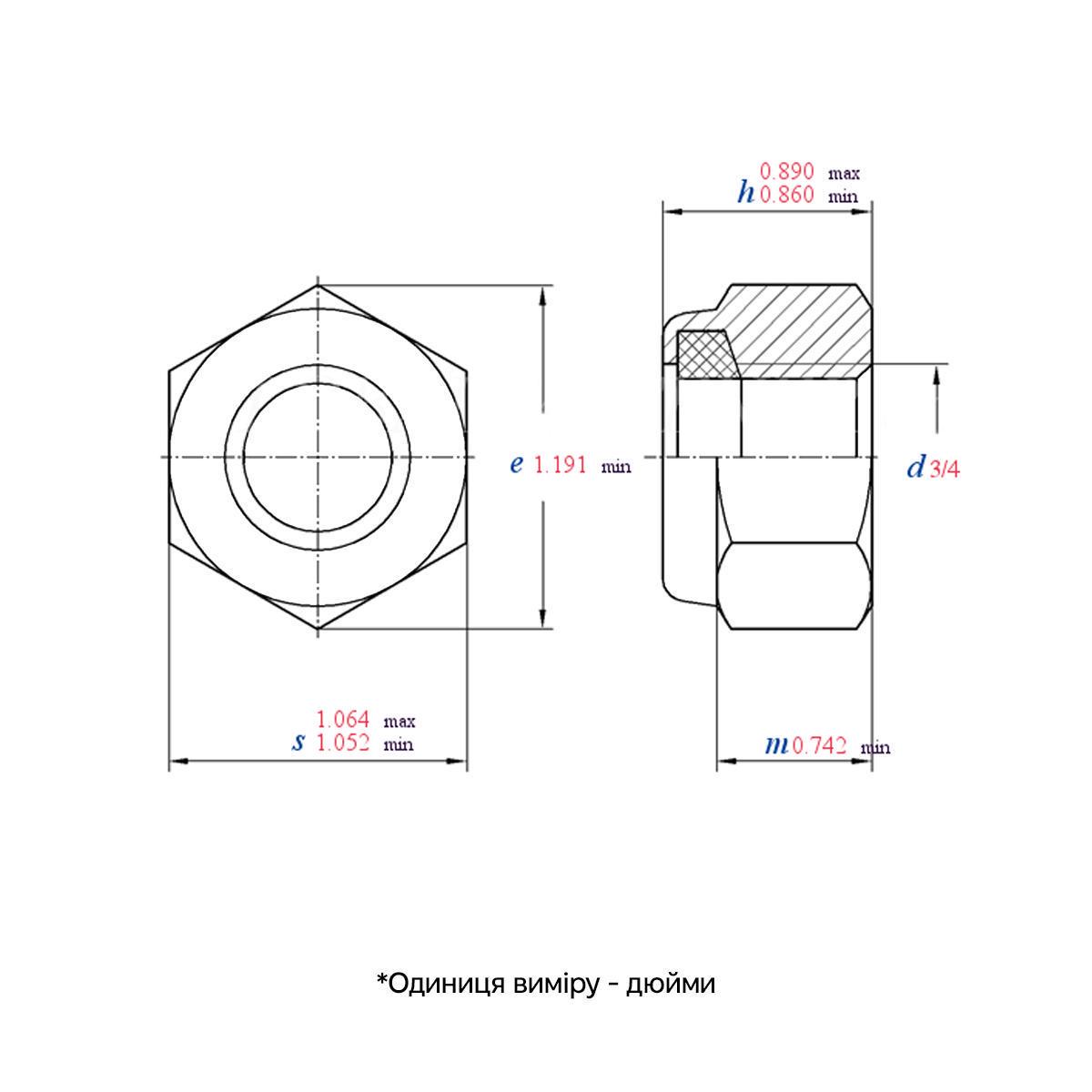 Гайка дюймова самостопорна Metalvis 3/4" ASME B18.16.6 сталь Gr5 крок UNC під ключ 1 1/8" цинк білий 25 шт. (I6020I6P2019100520) - фото 2