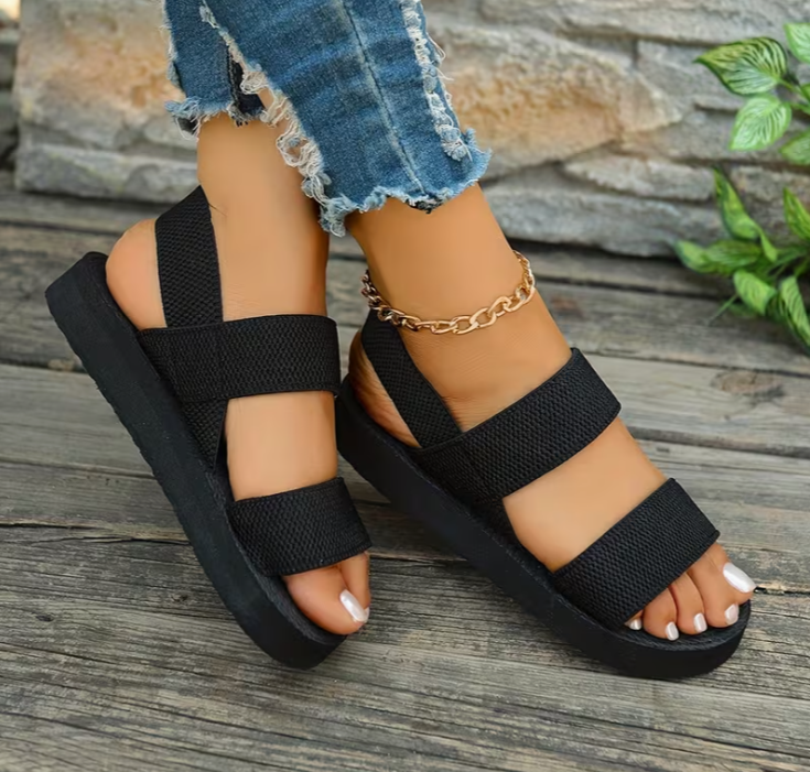 Босоножки женские на платформе с эластичными ремешками без застежки р. 36 23 см Черный (Н-1330/4)