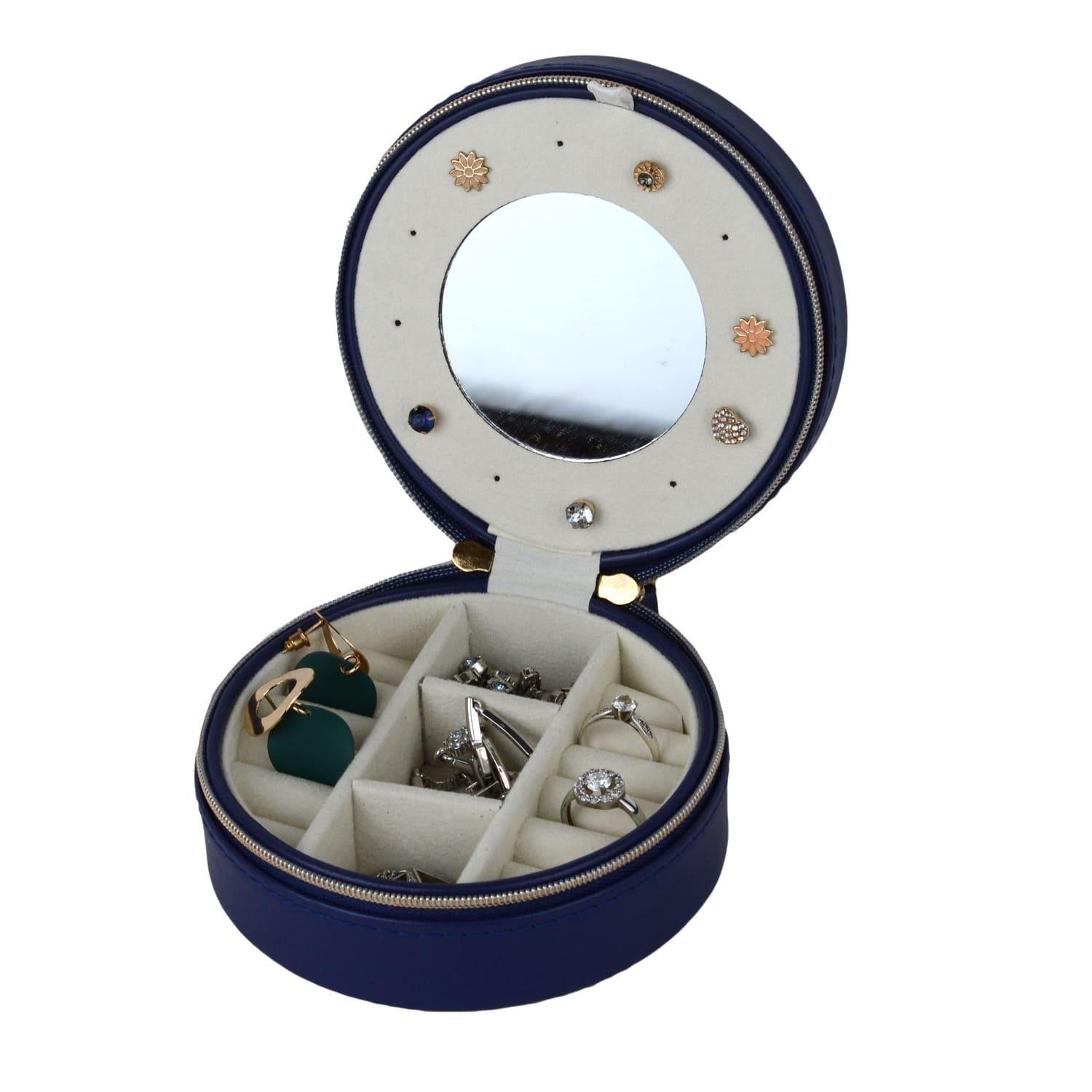 Шкатулка для украшений круглая с зеркальцем на молнии 11х5 см Синий (ШДД-19-1) - фото 1