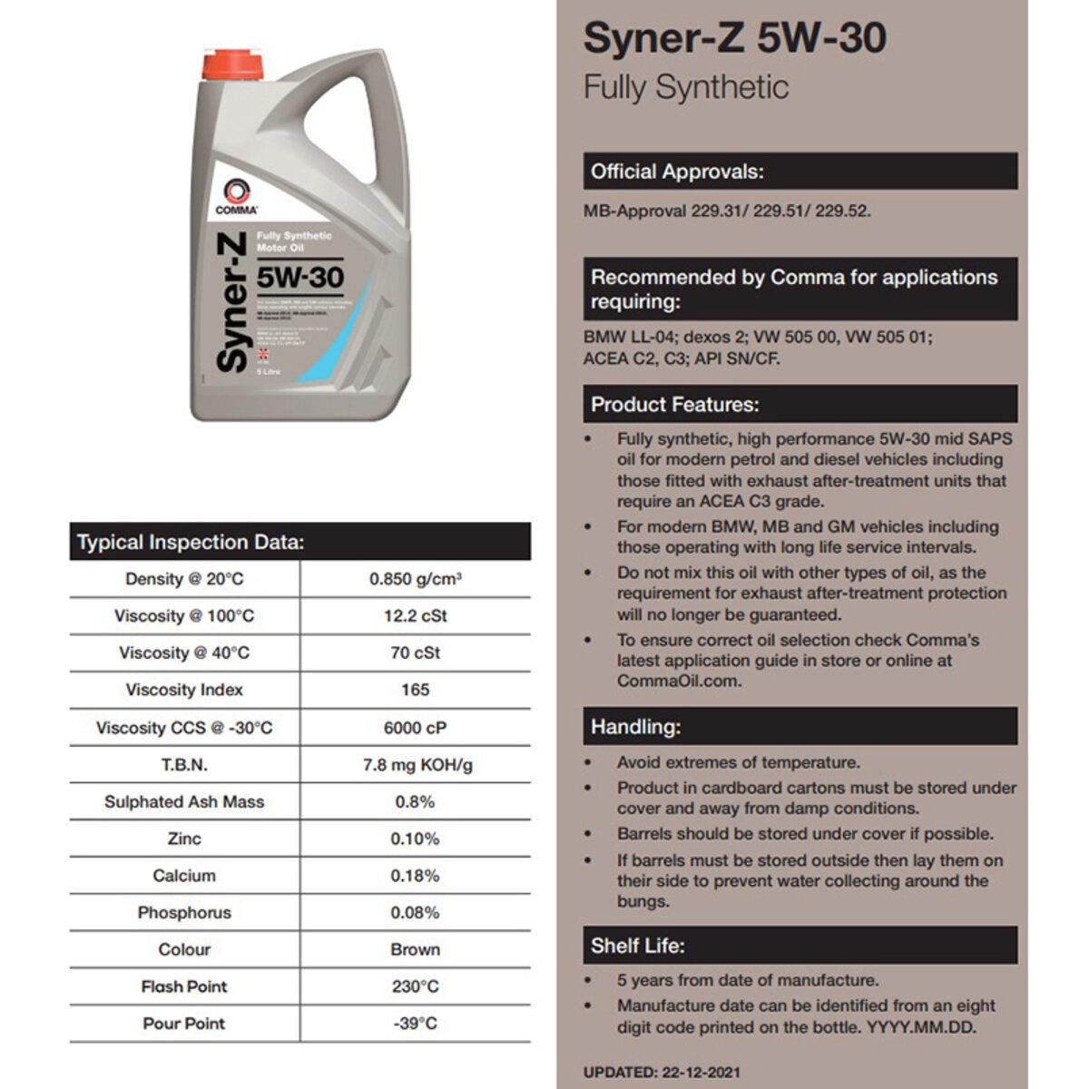 Моторное масло Comma SYNER-Z 5W-30 60 л (4712-f4cfa) - фото 2 Моторное масло Comma SYNER-Z 5W-30 60 л (4712-f4cfa) - фото 2