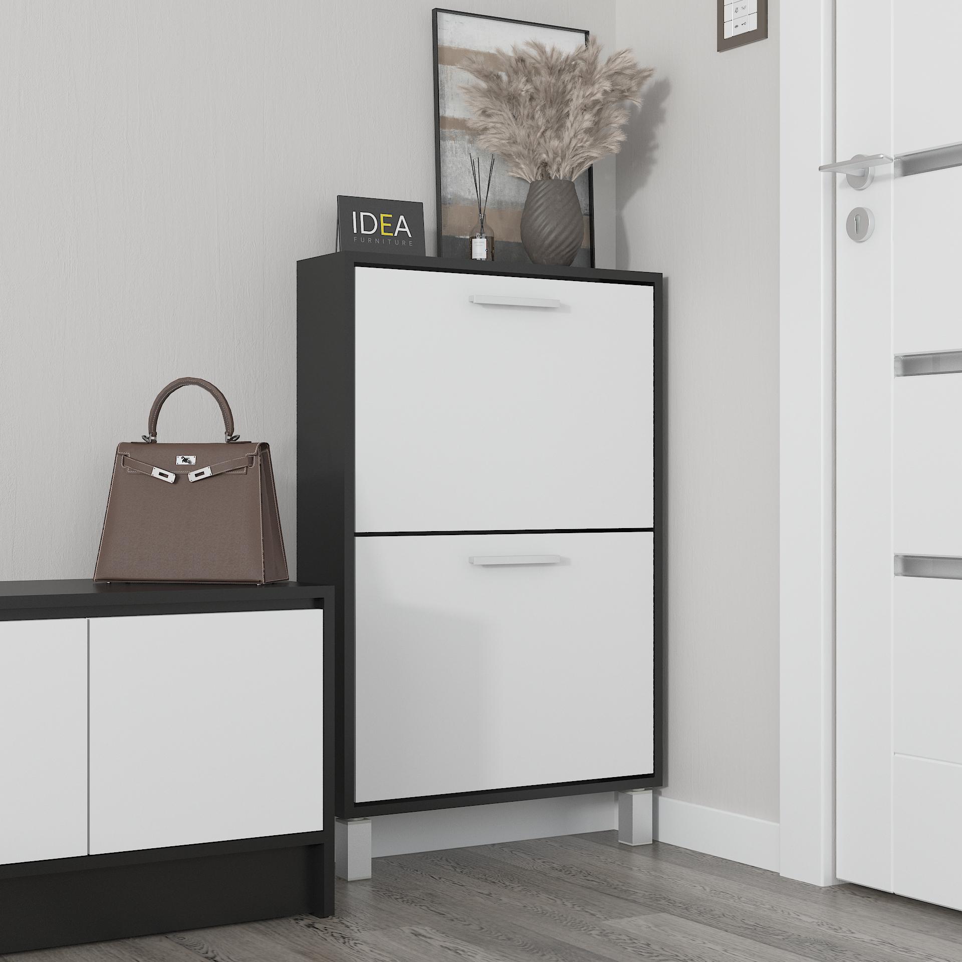 Тумба для обуви на 2 отделения 590х945х160 мм Черный/Белый (A-158)