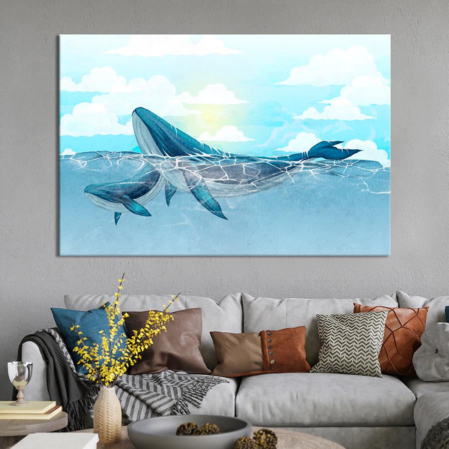 Картина на холсте Синие киты 80x54 см (V296-1_L)