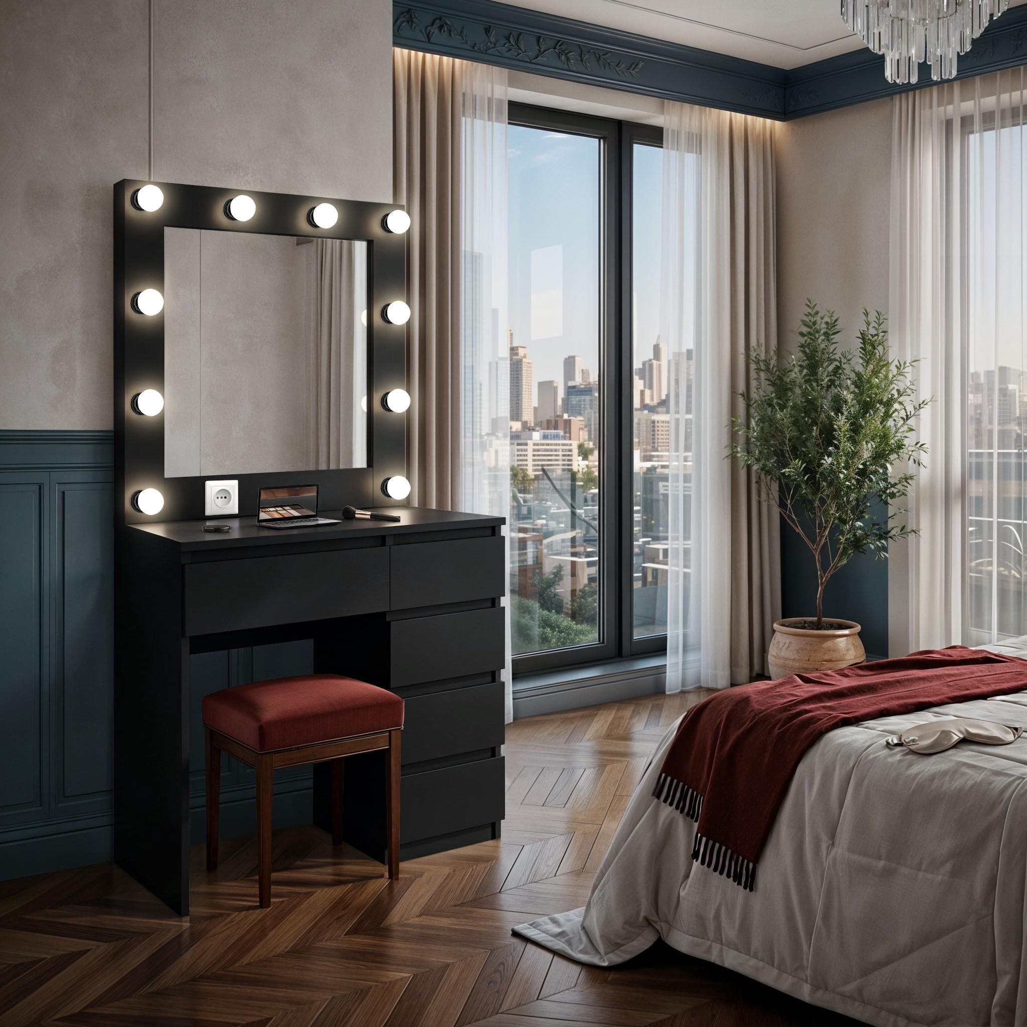 Туалетный столик с лампочками ST5P 800x400x1600 мм Черный (31570645)