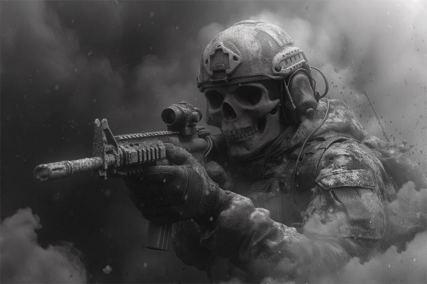 Флаг Неудержимый воин флажная сетка 210х135 см Черно-белый (14147-3)