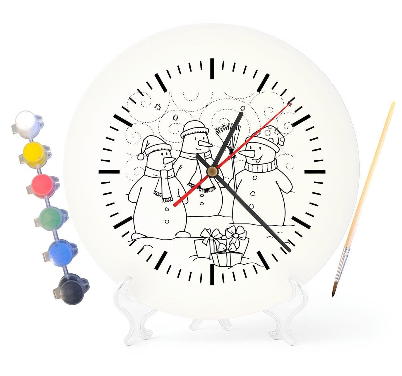 Детский набор для творчества часы раскраска Рождественские снеговики 30 см (Г0069)