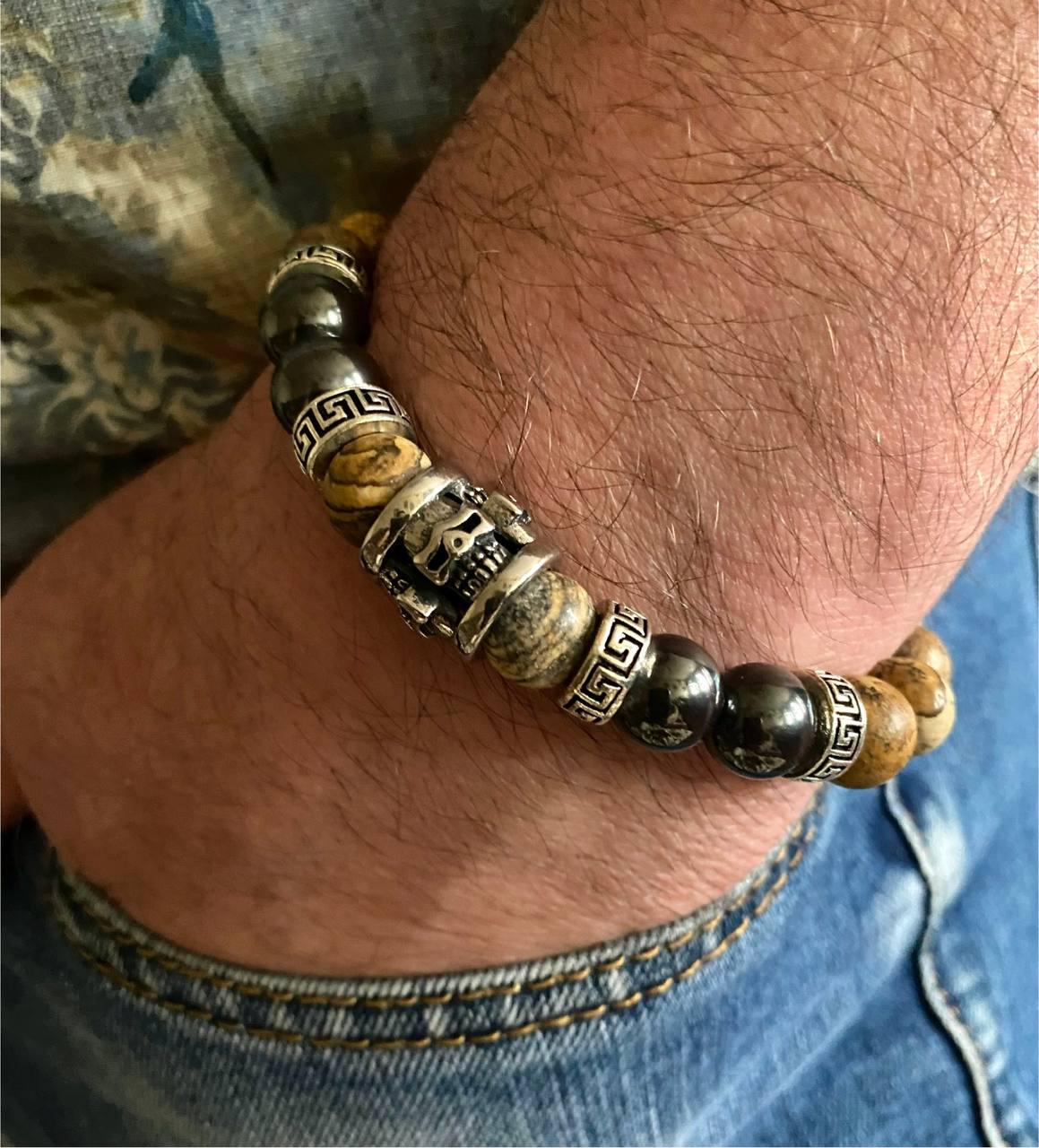 Браслет LITAURS из натуральных камней яшма/гематит и металлическими вставками М 15-17 см (241211) - фото 2