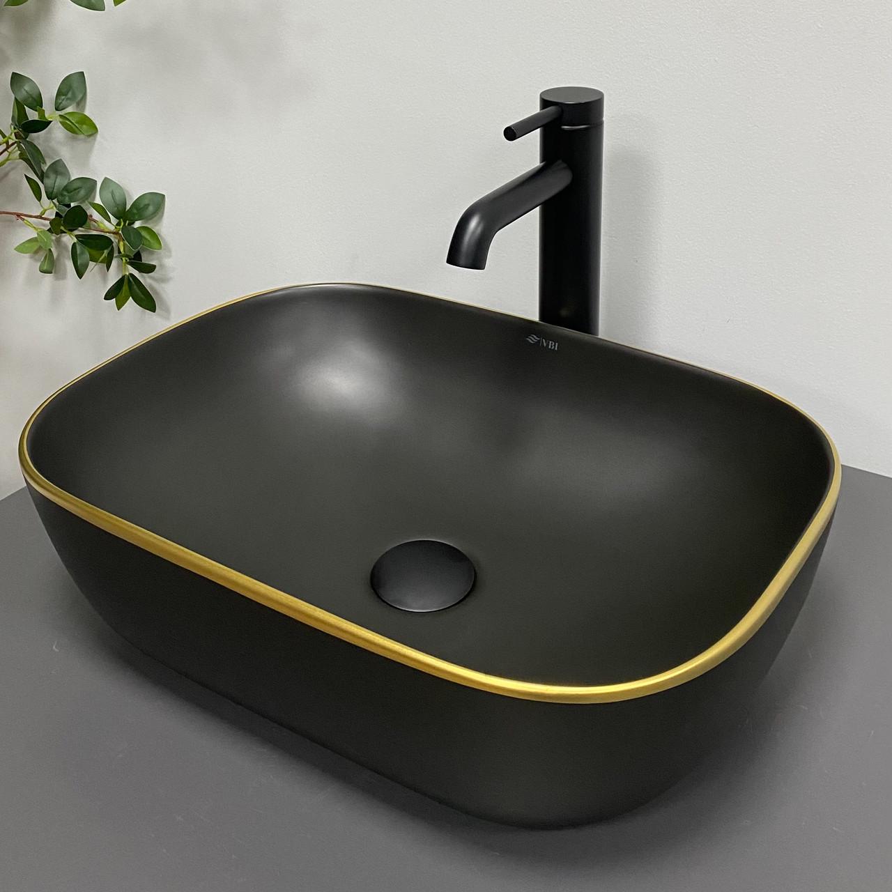 Умывальник VBI RAVENNA накладной Black matt/Gold edge (2958592022)
