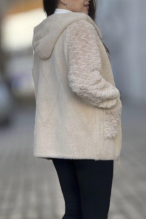 Кардиган жіночий з альпаки з хутром S-M Бежевий (194456) - фото 2