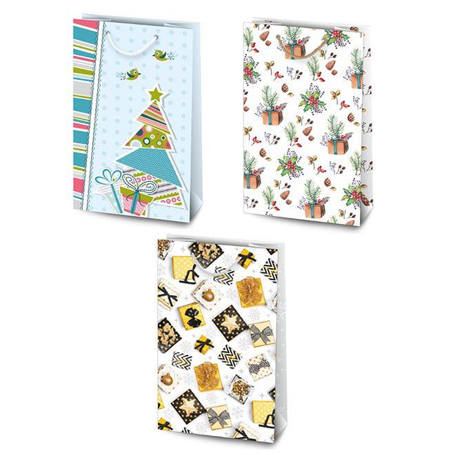 Пакет подарочный новогодний Flora микс 11х5,5х17 см 10 шт. (7934)