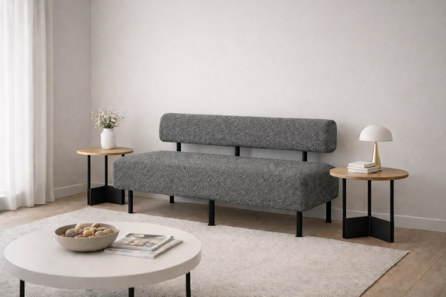 Диван Tobi Sho Люмо 1800х540х750 мм букле Alpaca Серый/93