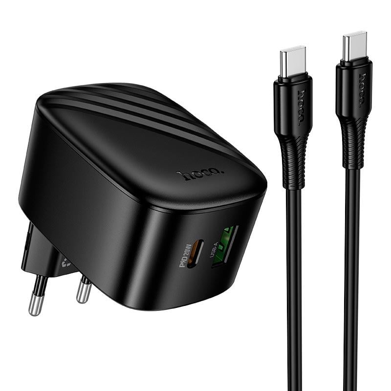 Зарядное устройство для телефона Hoco CS101A 20W USB-C/USB-A PD QC складная вилка/кабель Type-C Black (24486)