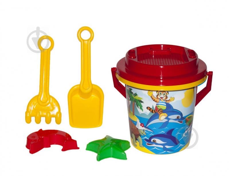 Песочный набор: 2 ведёрко лопатка грабельки сито 2 пасочки Технок Жёлтый (3114)