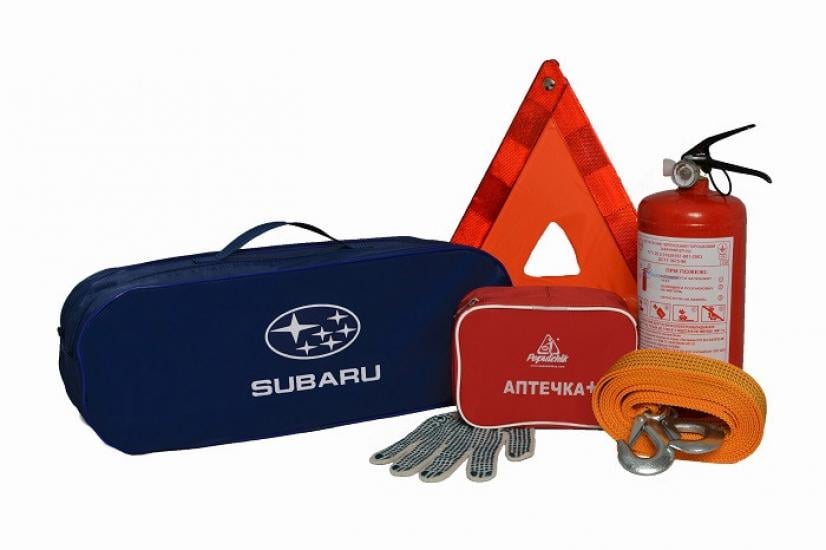 Набор автомобилиста Subaru аптечка/трос/огнетушитель 50х18х17 см Blue (117970)