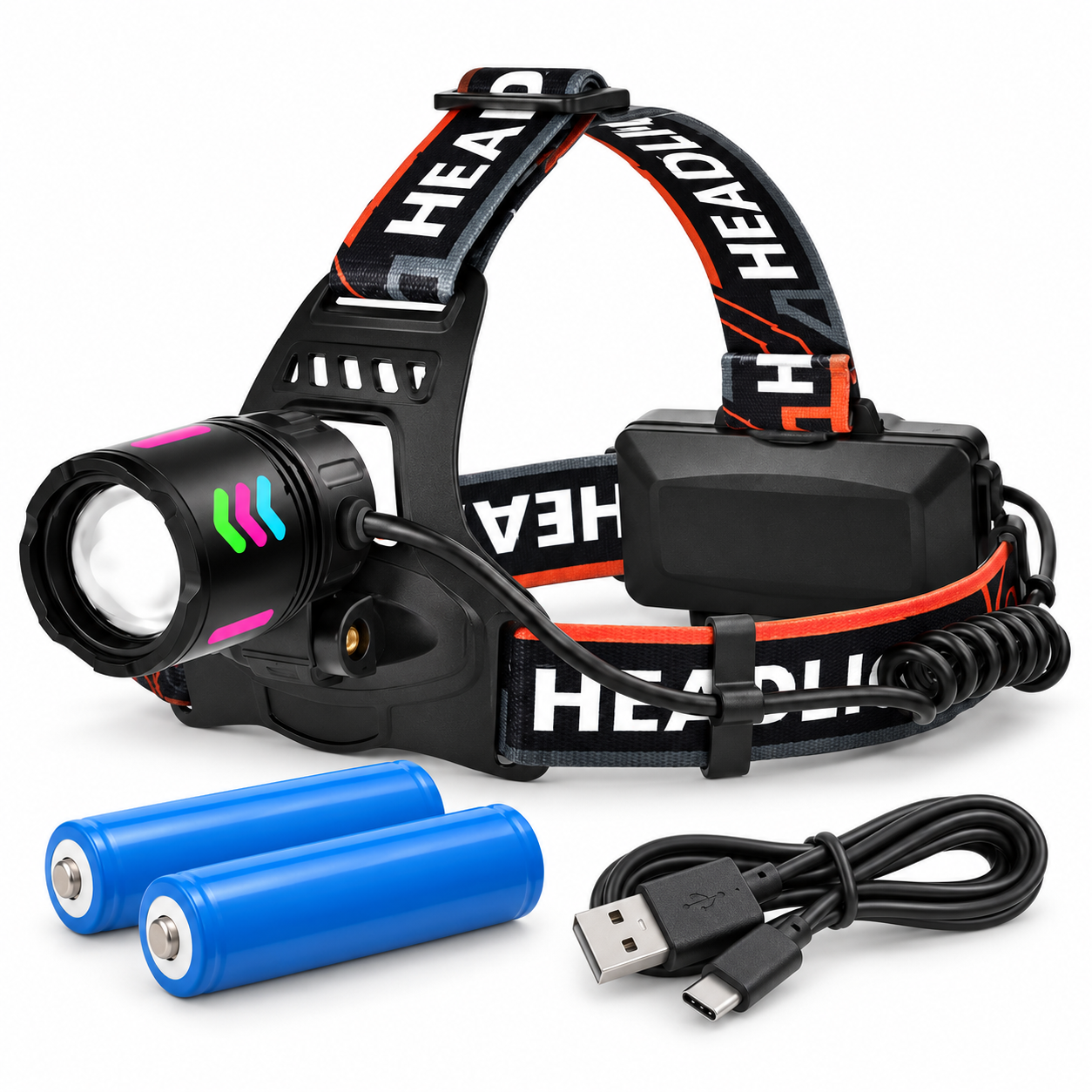 Фонарь налобный аккумуляторный LED Bailong BL-8096-4 с 4 цветами света белым/красным/зеленым/синим (2018892)