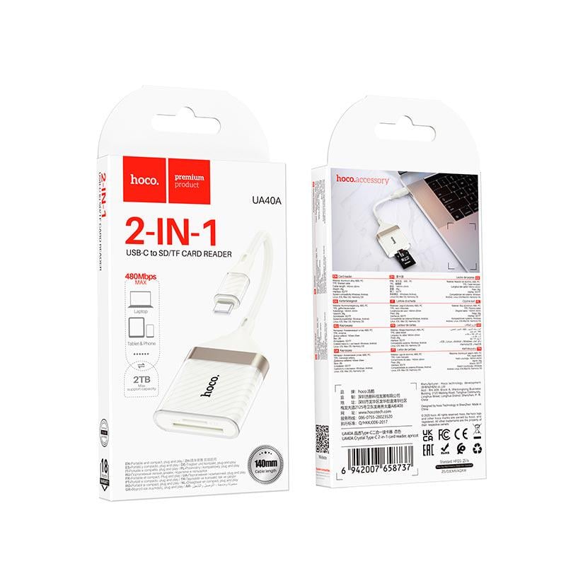 Кардридер Hoco UA40A Crystal TypeC x SD/TF White/Gold (19398) - фото 7 Кардридер Hoco UA40A Crystal TypeC x SD/TF White/Gold (19398) - фото 7