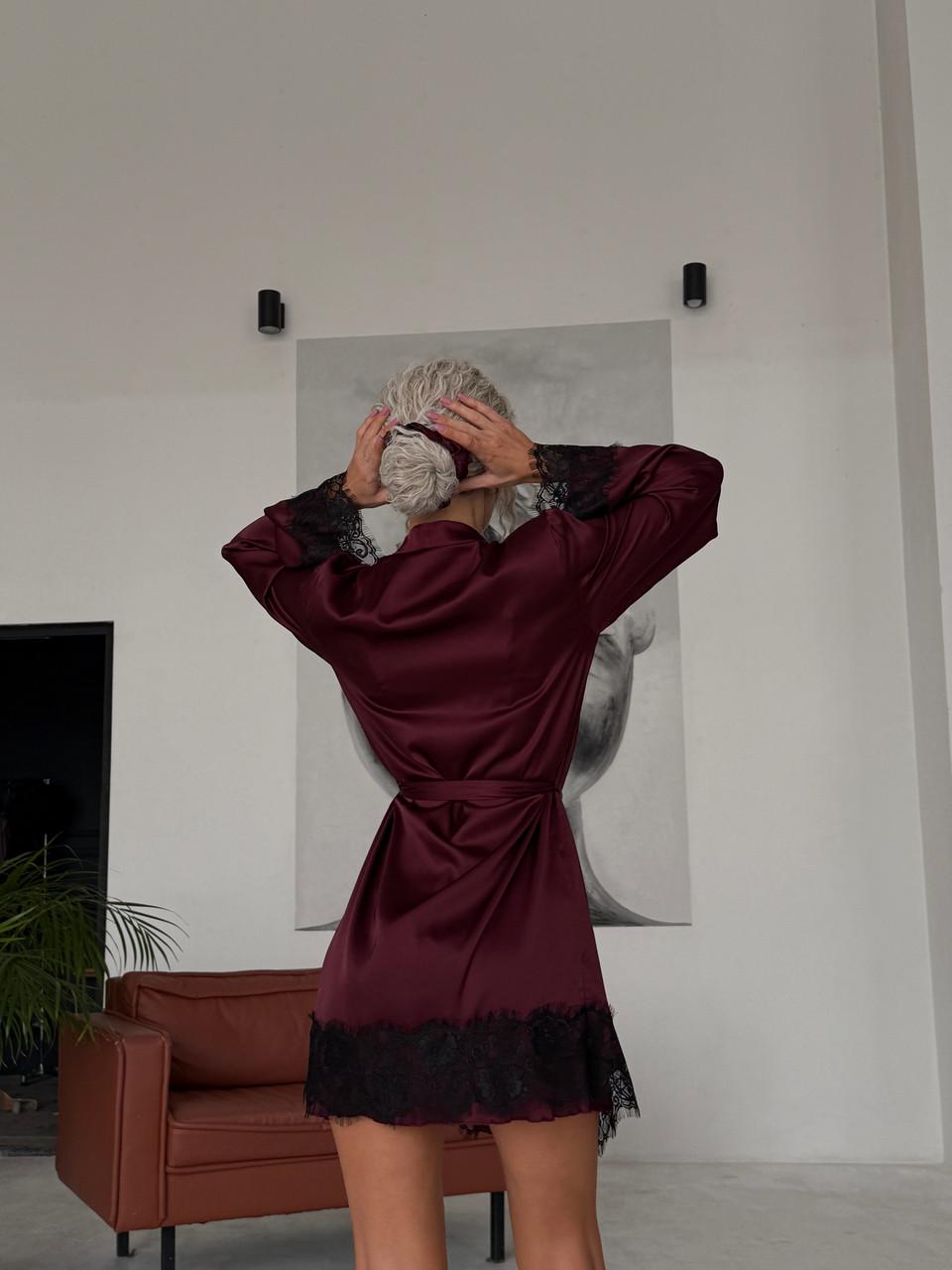 Халат женский шелковый с кружевом Бордовый (2533884031) - фото 10 Халат женский шелковый с кружевом Бордовый (2533884031) - фото 10