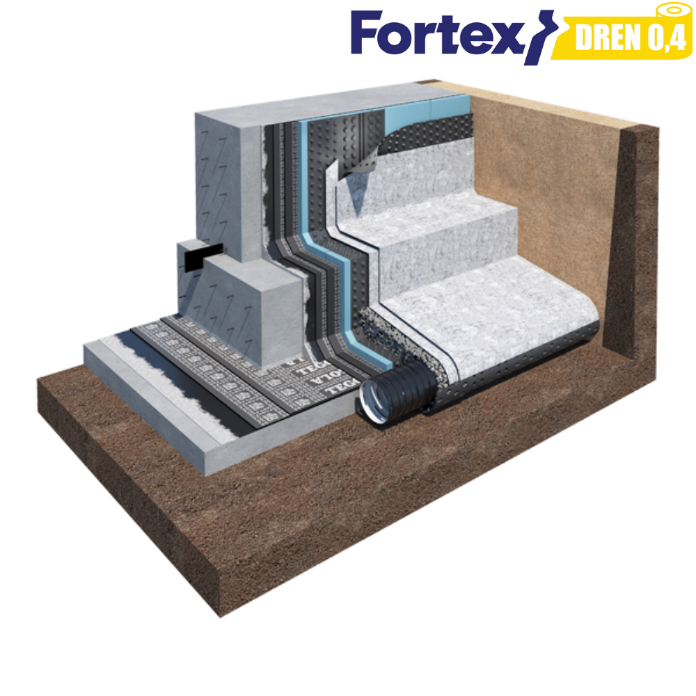 Мембрана для фундамента дренажная Fortex DREN 0,4 1x20 м 20 м2 (340056) - фото 6