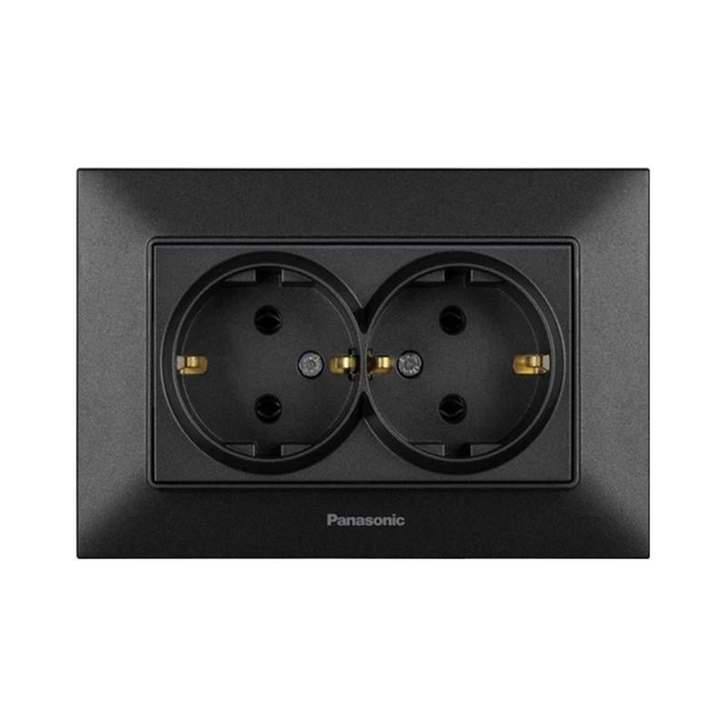 Розетка двойная с заземлением Panasonic Arkedia Slim ABS Черный (WNTC02052B UA1)