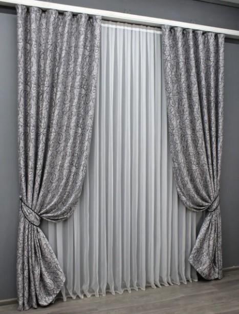 Шторы в гостиную/спальню Жаклин двухсторонний блекаут 1х2,7 м 2 шт. Серый /Черный (670шБ 31-156) - фото 2 Шторы в гостиную/спальню Жаклин двухсторонний блекаут 1х2,7 м 2 шт. Серый /Черный (670шБ 31-156) - фото 2