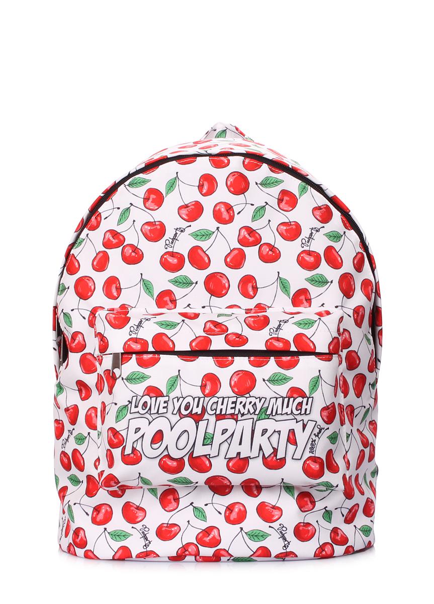 Рюкзак міський з черешнями POOLPARTY Backpack-cherry 40х30х16 см Білий (3670080)