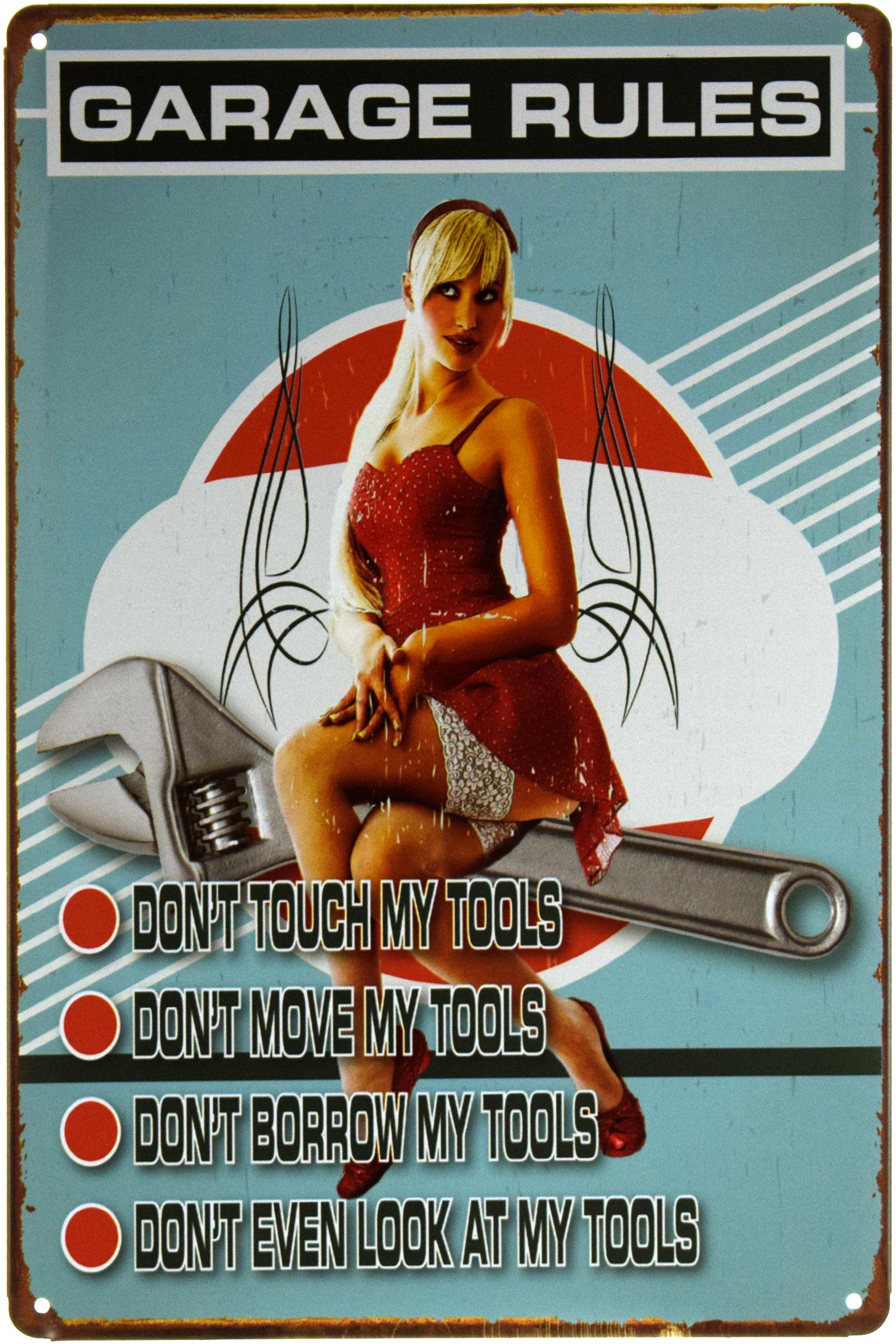 Табличка металлическая Правила Гаража/Garage Rules Pin Up 20x30 см