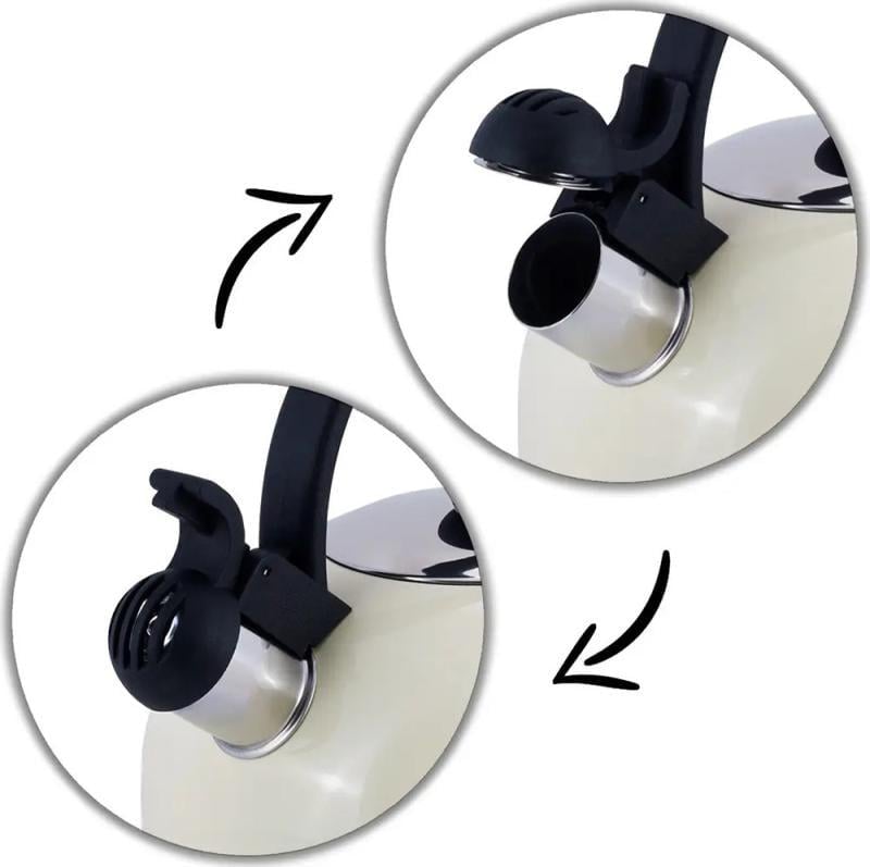 Чайник Kamille Young Leaf нержавіюча сталь зі свистком 2,5 л Молочний - фото 3 Чайник Kamille Young Leaf нержавіюча сталь зі свистком 2,5 л Молочний - фото 3