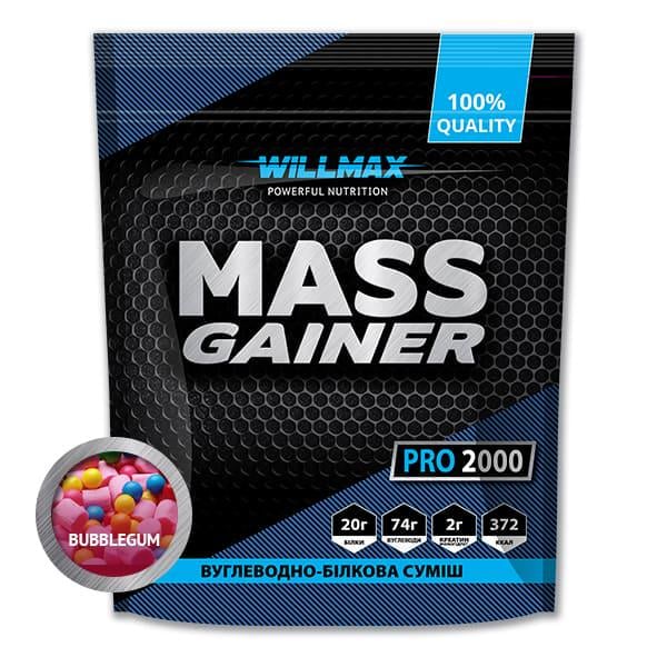 Гейнер для набору ваги високовуглеводний Willmax Mass Gainer 2 кг Бабл Гам (6119) - фото 1