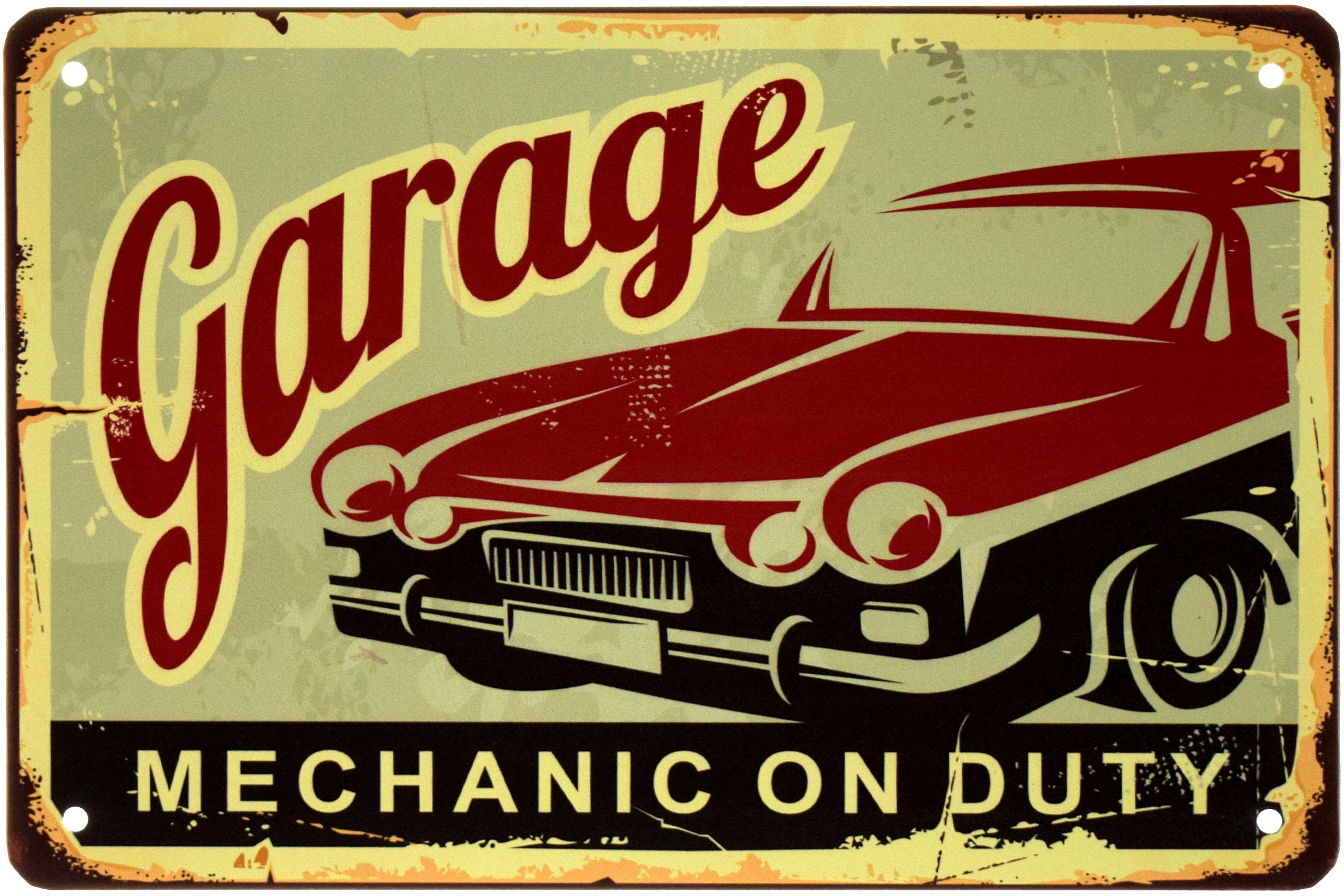 Табличка металлическая Гаражный Механик На Дежурстве/Garage Mechanic On Duty 20x30 см