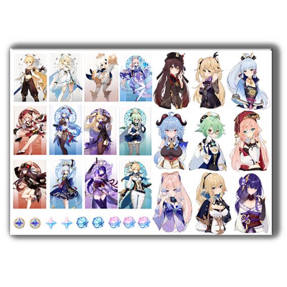 Стикеры аниме Геншин Удар А4 лист (stik_174)