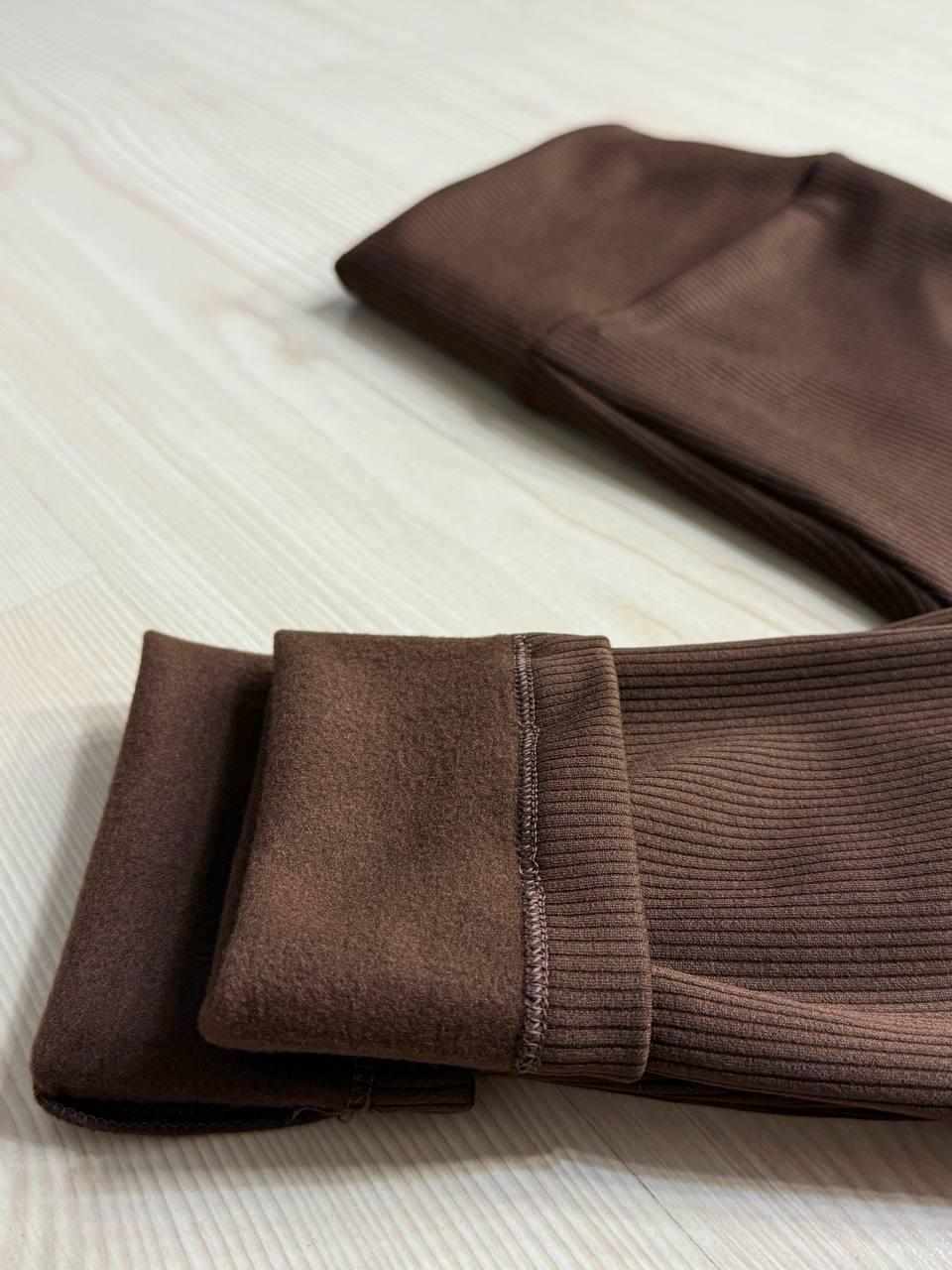 Лосини жіночі Cosmos 826 утеплені в рубчик на флісі з широким поясом 2XL Коричневий (5842) - фото 5