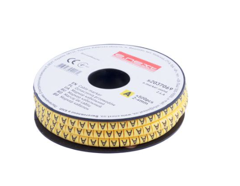 Маркер кабельный E.NEXT e.marker.stand.2.4.A символ A 2-4 мм2 500 шт./рул. Желтый (s2037069)