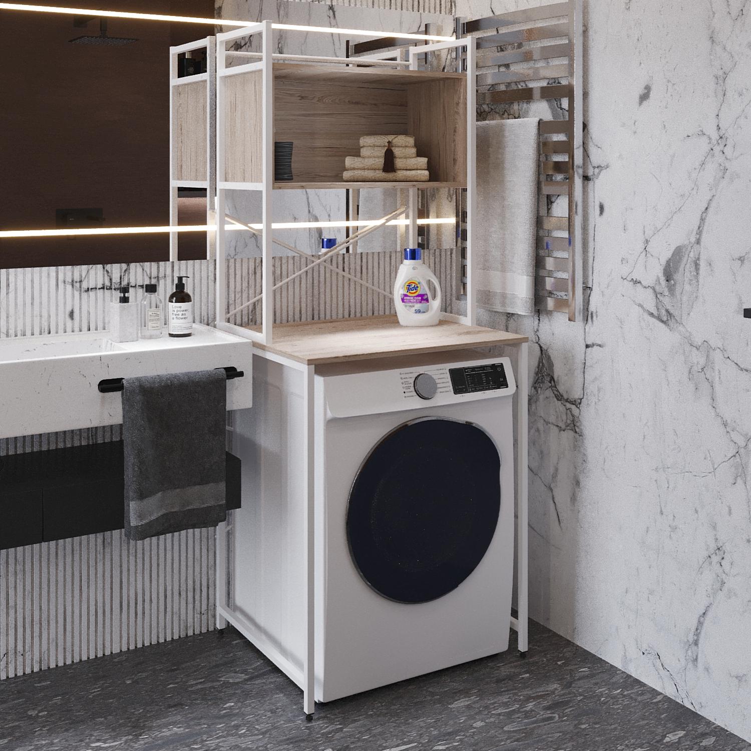Стеллаж-полка Ferrum-decor Бафрум 403 металл/ДСП 16 мм для стиральной машины 178x70,5x60,5 см Белый/Дуб Сан-Марино (FRD-107379)