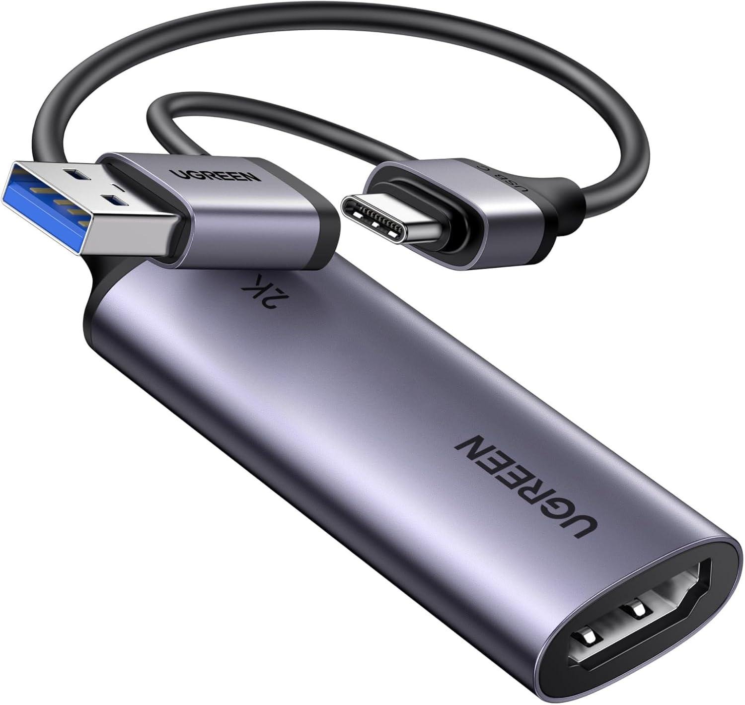 Карта видеозахвата UGREEN CM629 HDMI на USB 3.0 A/USB C для потокового гейминга Grey (15389)
